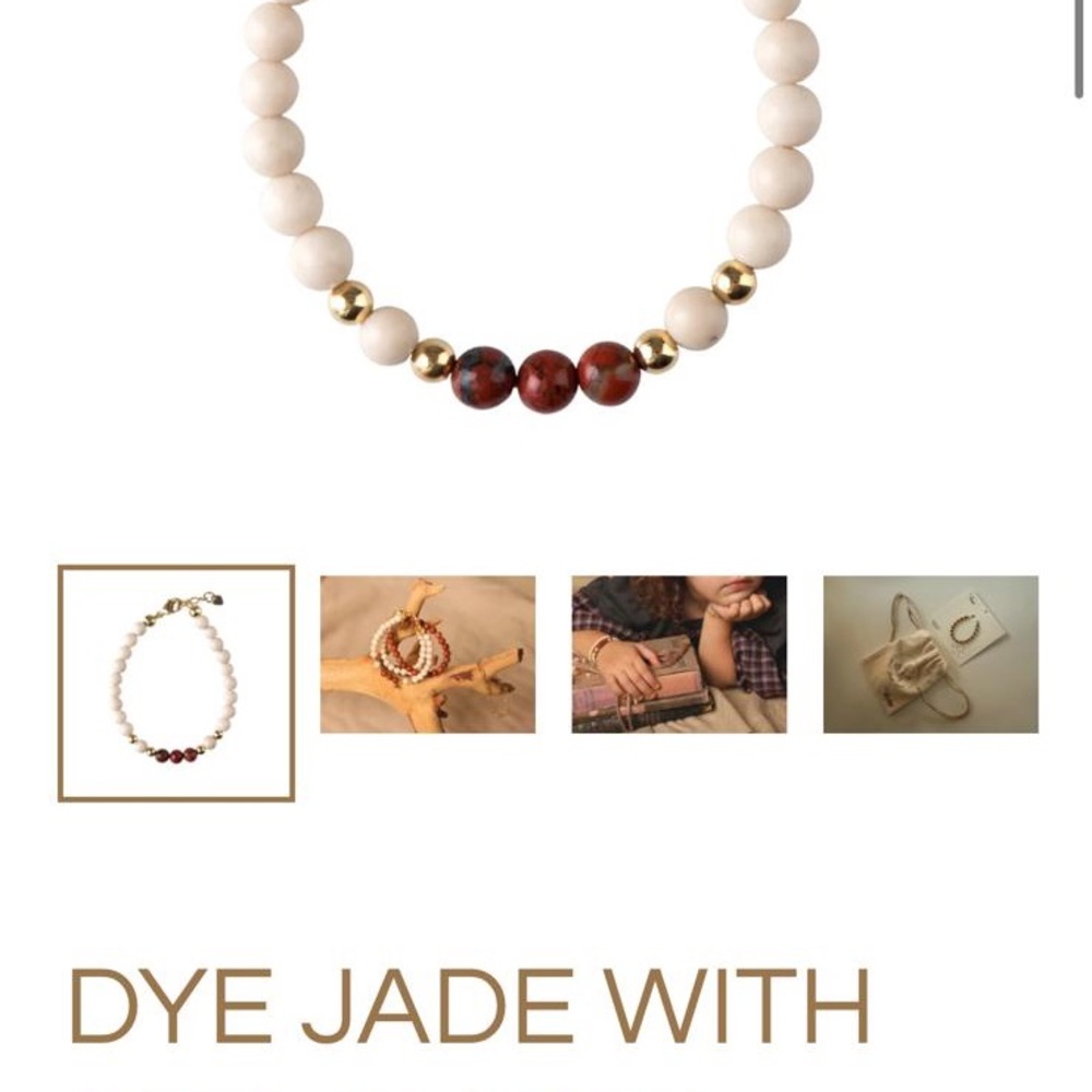 White and Red Beaded Bracelet with Gold Accents